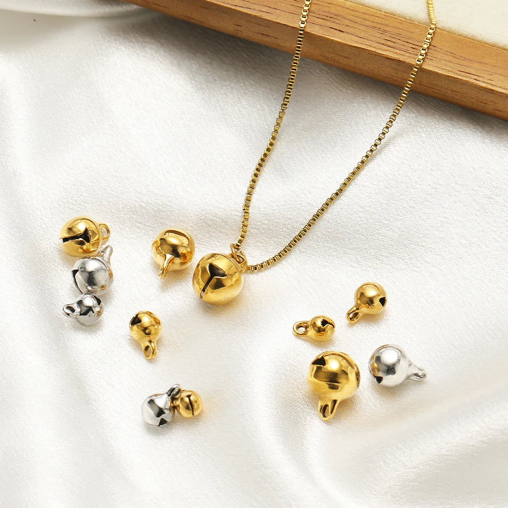20pcs/bag Stainless Steel 18k Gold Plated 5mm 6mm 8mm 10mm Small Bell Charm Pendant for Diy Jewelry Necklace Earring Making Bulk