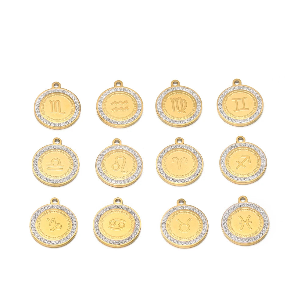 Wholesale Stainless Steel 18k Gold Plated Zodiac Sign Zircon Charm Pendant for Jewelry Necklace Making Accessories