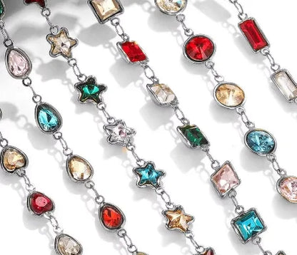 A2762 Fashion 18k Gold Stainless Steel Chain Star Heart Crystal Beads Beaded Rosary Chain for Necklace Bracelet Making