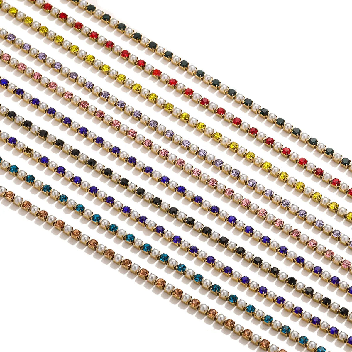 A1836 Colorful Pearl Crystal Pearl Beads Chain Stainless Steel Rosary Micro Pave Necklace Bracelet Jewelry Chain