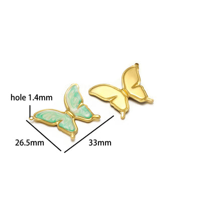 4pcs/bag Stainless Steel 18K Gold Plated Colorful Drop Oil Butterfly Heart Leaf Charm Pendant for Jewelry Necklace Making