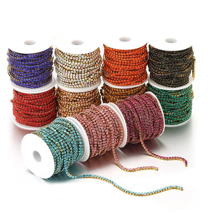 E369 2MM Colorful Rhinestones Chain Colored Bottom and Stones Glass Rhinestones Trimming Crystal Cup Stainless Steel Chain