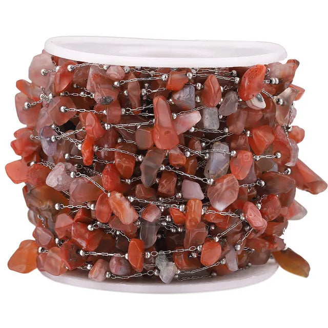 A2761 Fashion Natural Stone Beads Beaded Chain Rosary Amethyst Turquoise Beads Chain Stainless Steel for Jewelry Making