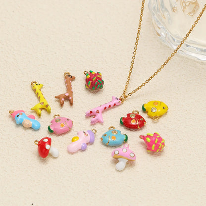 Giraffe Drip Oil DIY Charm Stainless Steel 18k Gold Plated Dragon Fruit Mushroom Pendant for Jewelry Necklace Making