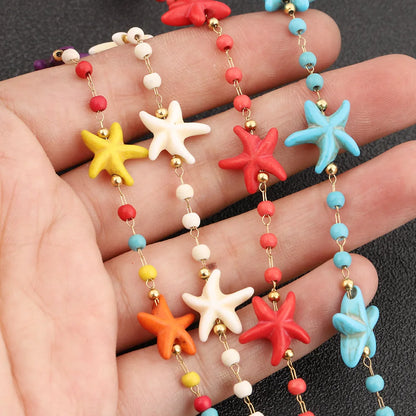 E251 Bohemian Stainless Steel Gold Plated Starfish Beaded Chain for Necklace Bracelet Anklet Waterproof Accessory