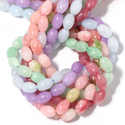 New Natural 8x12mm Rice Dyed Rainbow Colorful Jade Loose Bead, Mutil-color Jade Tourmaline Beads for DIY Women Jewelry Making