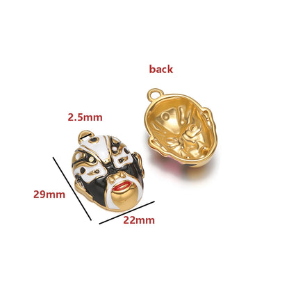 Colorful Gold Plated Peking Opera Mask Charms - Single Sided Enamel Drama Face Pendants for DIY Jewelry Making