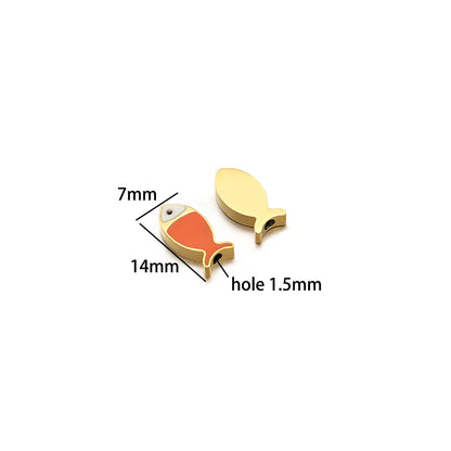 New Trend Stainless Steel Gold Plated Dripping Oil Eyes Enamel Small Fish Charm Pendant for Jewelry Making Wholesale