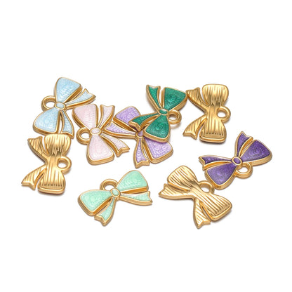 High Quality 18k Gold Plated Stainless Steel Enamel Bowknot Pendant for DIY Handmade Necklace Earrings Jewelry Making
