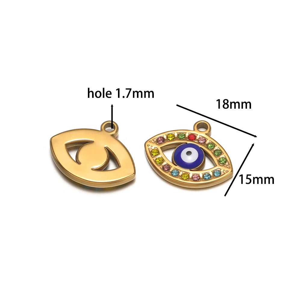 High Quality Stainless Steel 18k Gold Plated Zircon Enamel Eyes Charm Pendant for Jewelry Making Wholesale