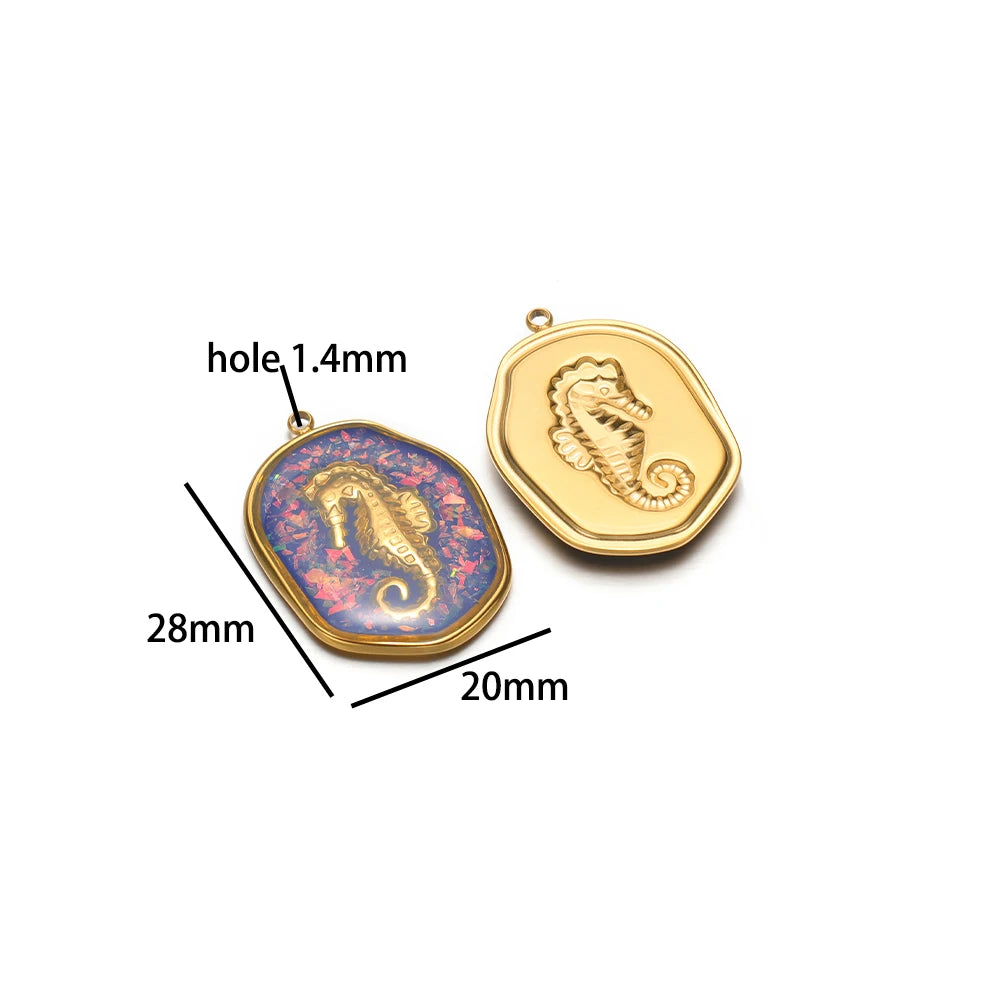 Exquisite Stainless Steel 18k Gold Plated Enamel Sea Turtle Sea Horse Charm Pendant for Jewelry Necklace Making