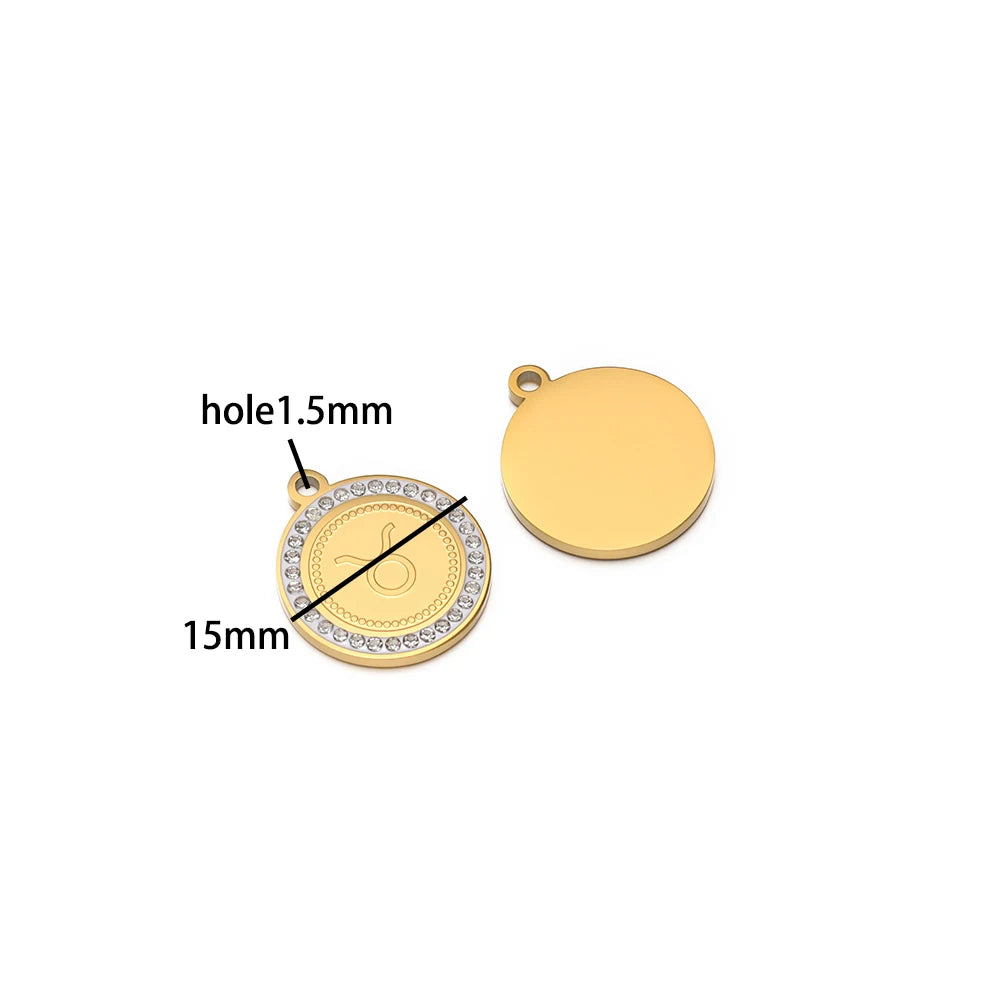Wholesale Stainless Steel 18k Gold Plated Zodiac Sign Zircon Charm Pendant for Jewelry Necklace Making Accessories