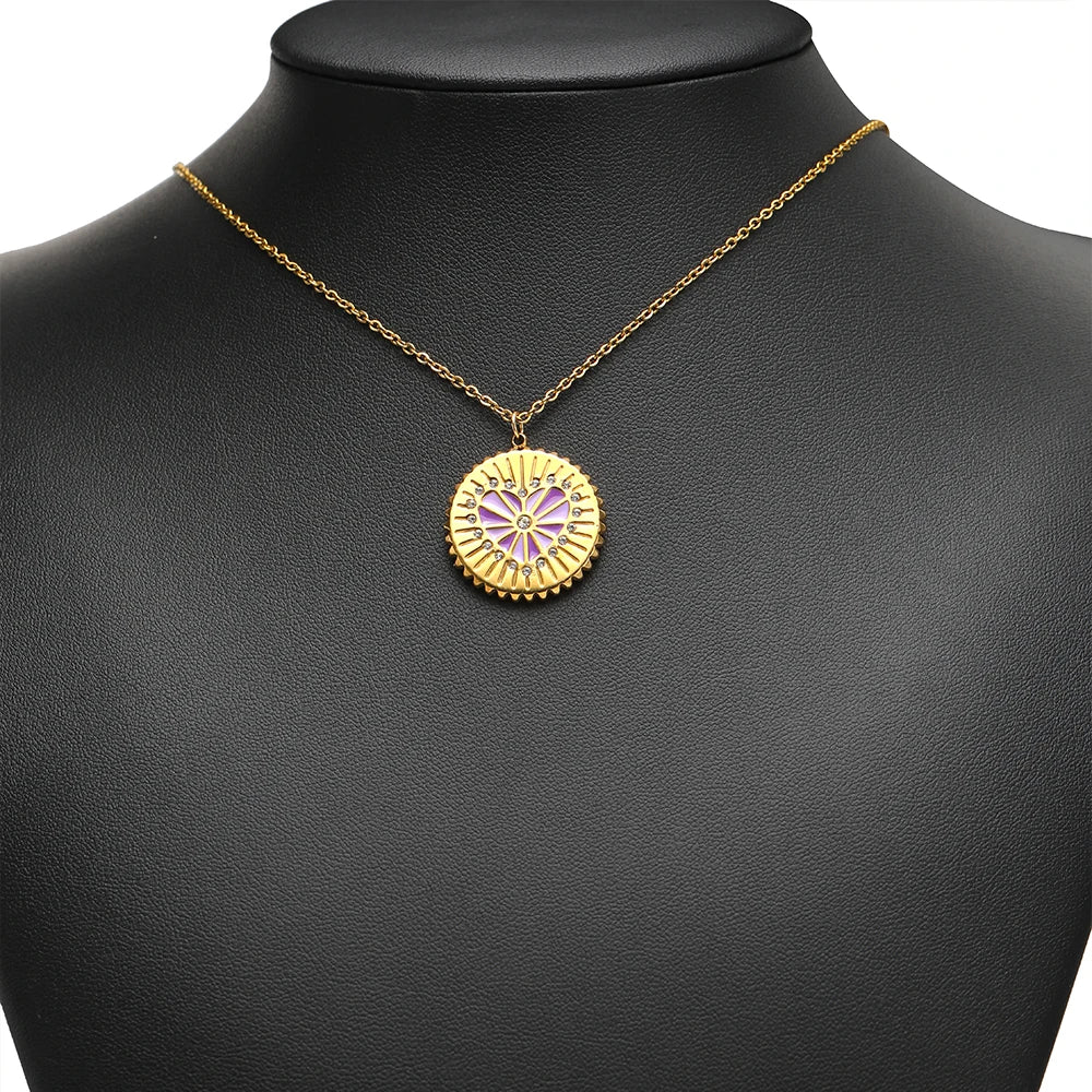 New Selling Stainless Steel 18k Gold Plated Enamel Heart Round Zircon Charm Pendant for Diy Jewelry Making Wholesale