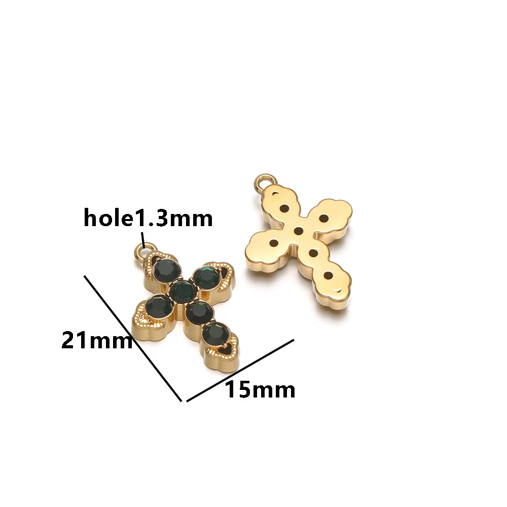 Minimalist 18k Gold Plated Stainless Steel Hollow Zircon Cross Charm Pendant for DIY Christian Religion Necklace Jewelry Making