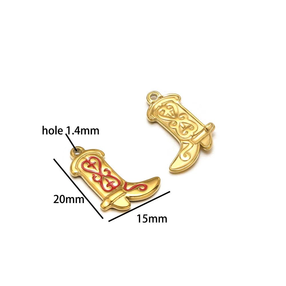 Vintage DIY 18k Gold Plated Stainless Steel Oil Dropping Shoes Boot Charm Pendant for Women Necklace Jewelry Making