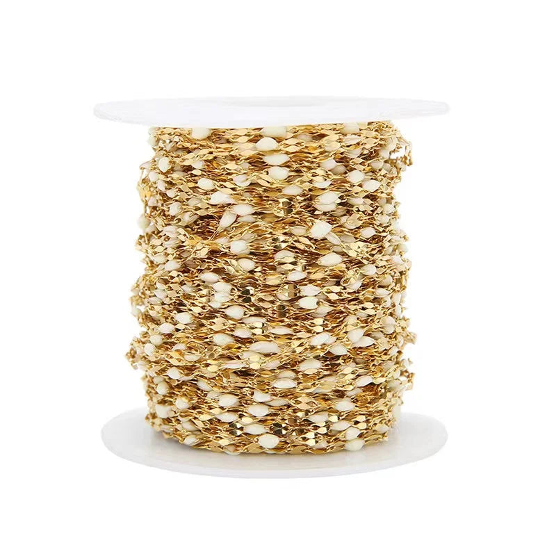 A8062 Colorful Enamel 2mm Stainless Steel Chain 18k Gold Beads Lip Chain Non Tarnish for Jewelry Diy Accessory Making