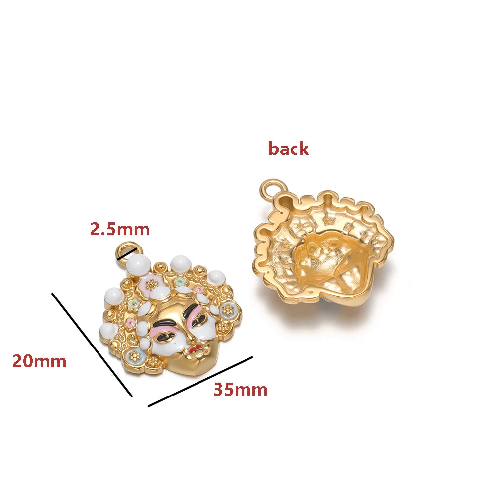 Colorful Gold Plated Peking Opera Mask Charms - Single Sided Enamel Drama Face Pendants for DIY Jewelry Making