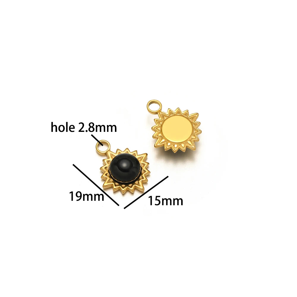 Bohemian Style Stainless Steel 18K Gold Plated Sunflower Natural Stone Charm Pendant for Jewelry Necklace Making Wholesale