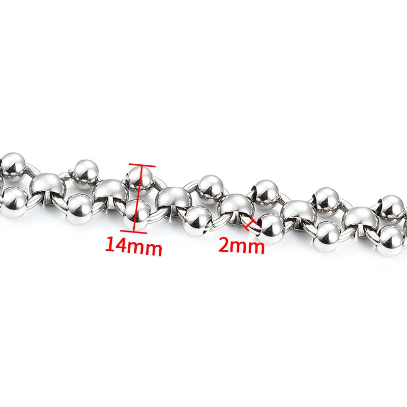 B2106 Hand Made Silver Plating Chain Double Layers Ball Beads Chain Hot Stainless Steel Jewelry for Hip Hop