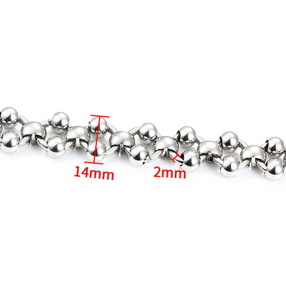 B2106 Hand Made Silver Plating Chain Double Layers Ball Beads Chain Hot Stainless Steel Jewelry for Hip Hop