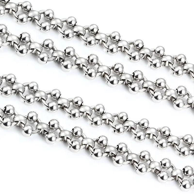 B2106 Hand Made Silver Plating Chain Double Layers Ball Beads Chain Hot Stainless Steel Jewelry for Hip Hop