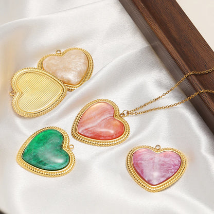Trendy  Stainless Steel 18k Gold Plated Enamel Big Heart Charm Pendant for Diy Jewelry Making Wholesale