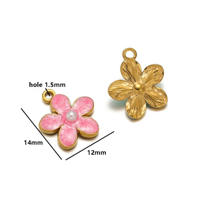 Enamel Flower Charms 18k Gold Plated Stainless Steel Double Hole Flower Pearl Charm Pendant for DIY Jewelry Making Accessories