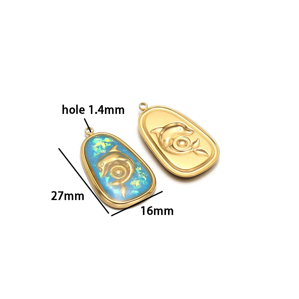 Vintage 18k Gold Plated Stainless Steel Oval Enamel Dolphin Charm Pendant for DIY Necklace Jewelry Making Accessories