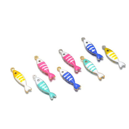 DIY Jewelry Findings 18k Gold Plated Stainless Steel Mixed Color Enamel Fish Charm Pendant for DIY Jewelry Making