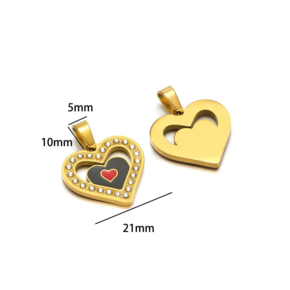 Exquisite Stainless Steel Gold Plated Dripping Oil Eyes Heart Moon Charm Pendant for DIY Jewelry Making Wholesale