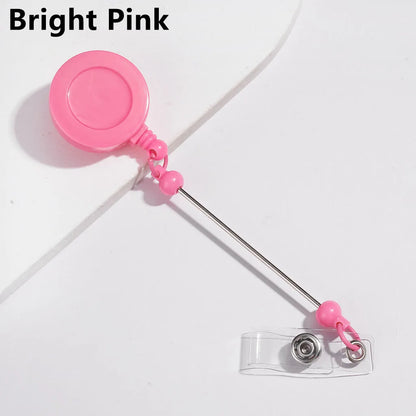 Creative Beaded Retractable Back Badge Holder Reels with Rotating Crocodile Clip & Keychain Bar
