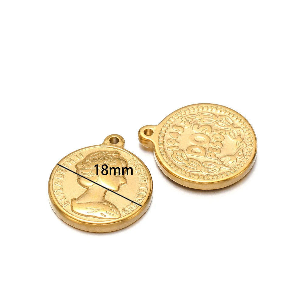 Elisabeth Dollar Pendants Stainless Steel Gold Plated Queen Charm  Elisabeth Portrait Money Coin Pendant for Necklace Making
