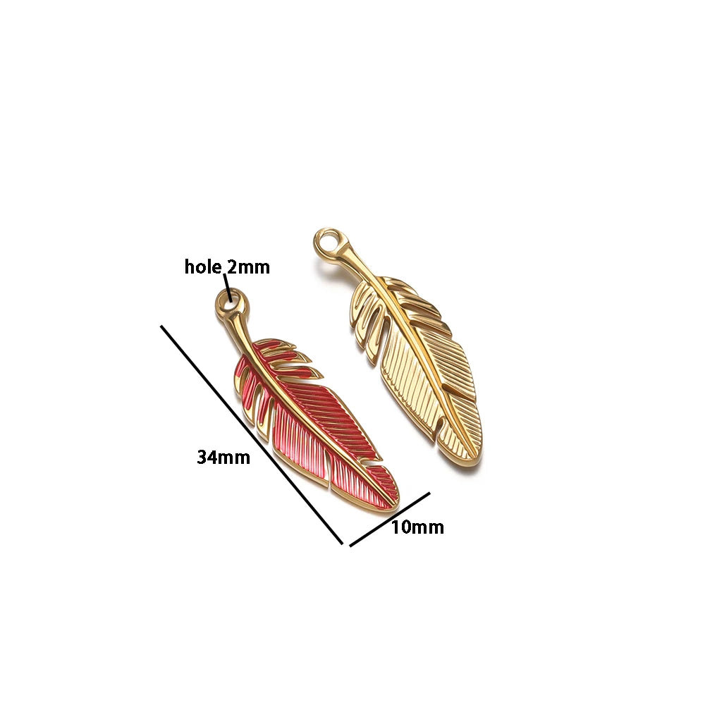 Fashion Stainless Steel 18k Gold Plated Enamel Feather Charm Pendant for Diy Necklace Jewelry Making Wholesale