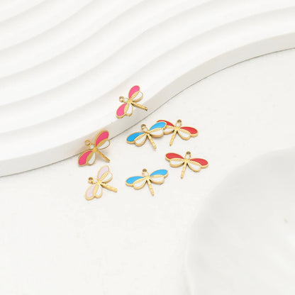 Factory Wholesale 18k Gold Plated Stainless Steel Enamel Dragonfly Charm Pendant for DIY Necklace Earrings Jewelry Making