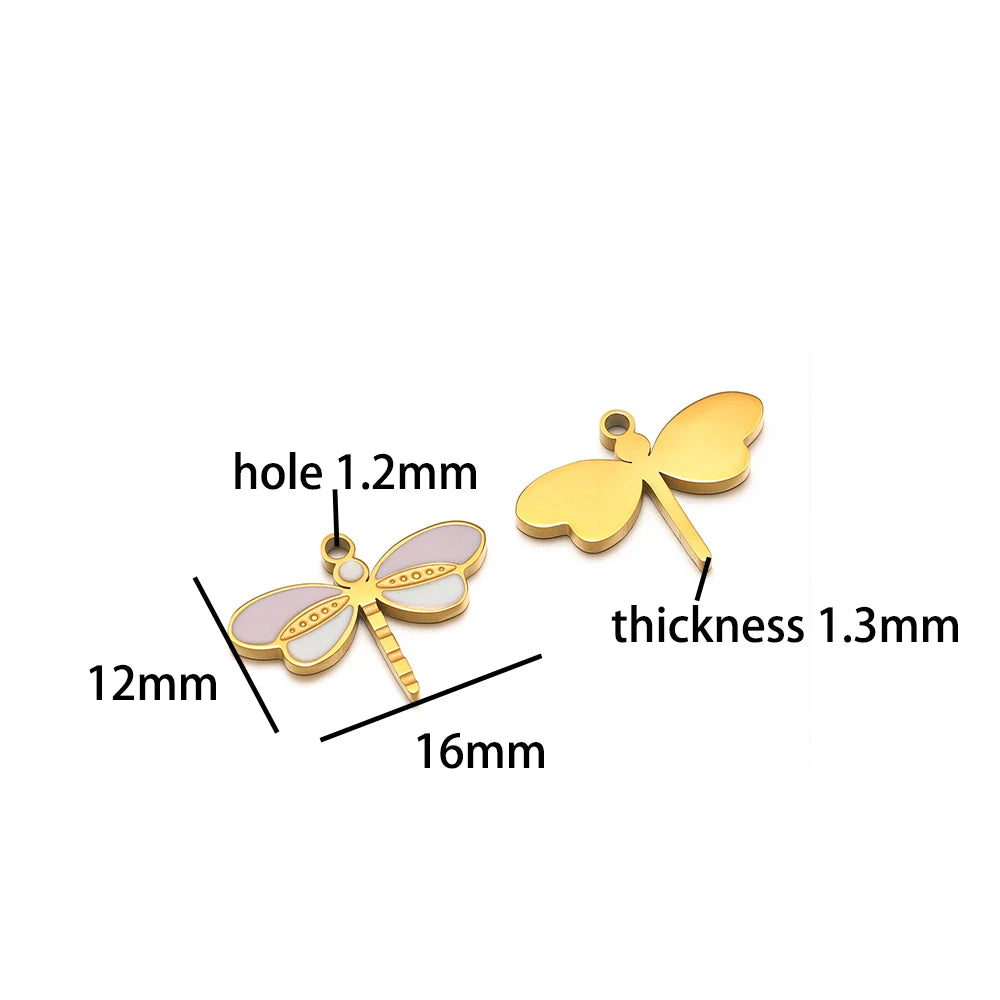 Factory Wholesale 18k Gold Plated Stainless Steel Enamel Dragonfly Charm Pendant for DIY Necklace Earrings Jewelry Making