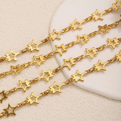 D608 Tarnish Free18k Gold-plated Stainless Steel Hollow Five-pointed Star Handmade Chain for DIY Accessories Chains