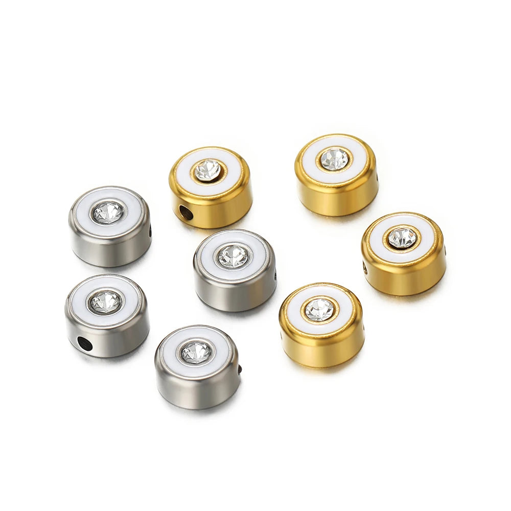 Wholesale18k Gold Plated Stainless Steel Round Zircon Spacer Bead Charms Pendant for Women Jewelry Necklace Making