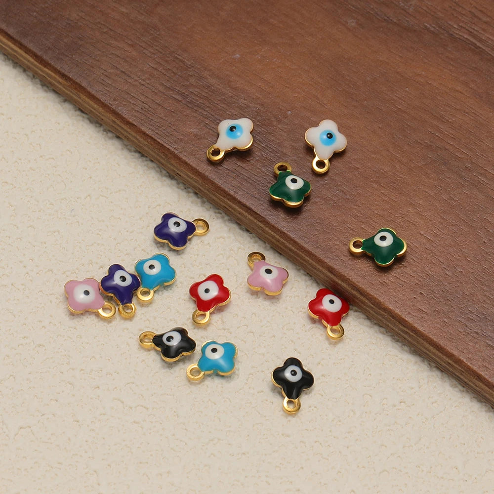 20pcs/bag 18k Gold Plated Stainless Steel Enamel Flower Eye Charm Pendant for Handmade Necklace Jewelry Making