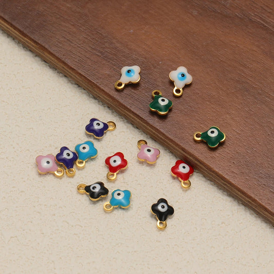 20pcs/bag 18k Gold Plated Stainless Steel Enamel Flower Eye Charm Pendant for Handmade Necklace Jewelry Making