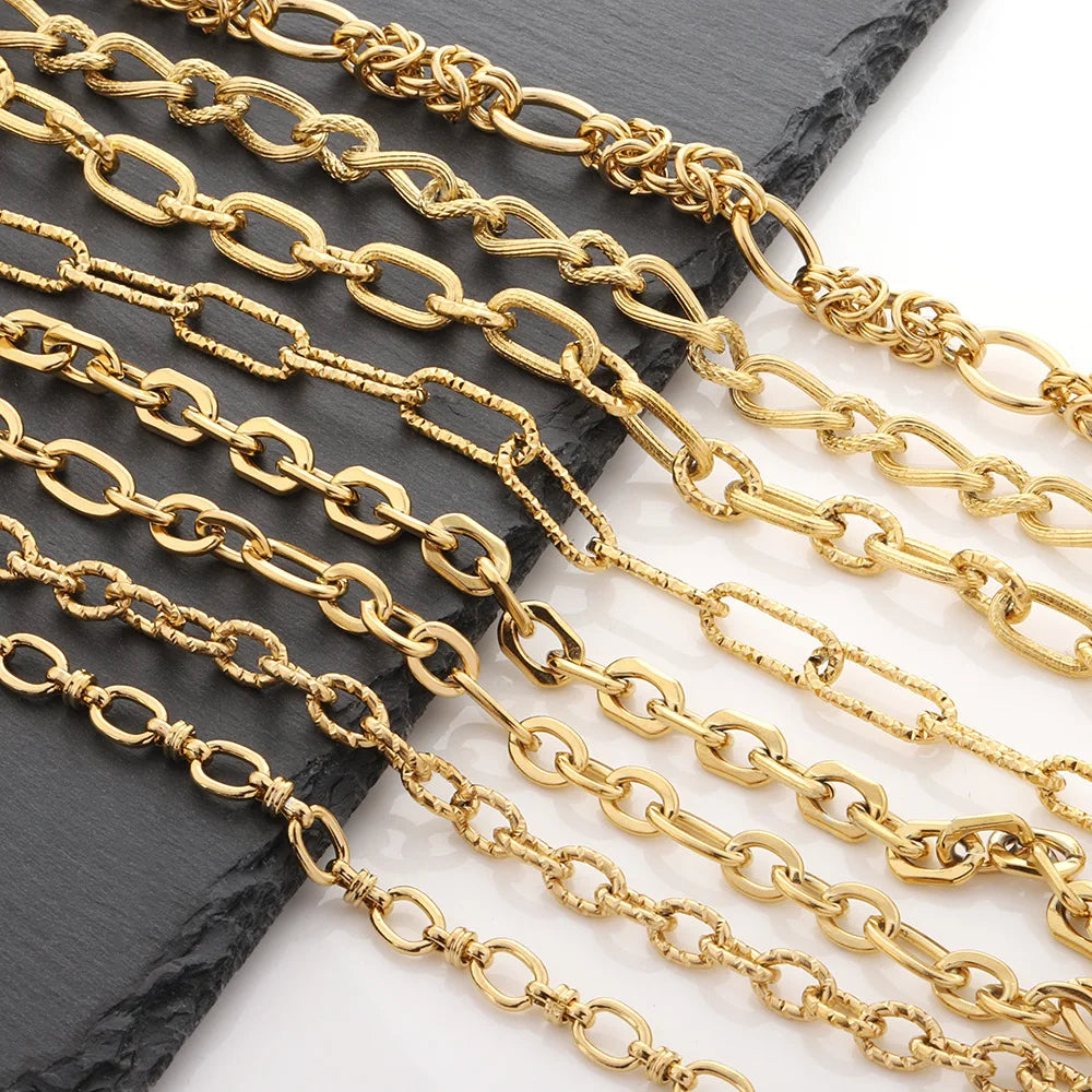 E235 Trunk Gold Silver Chain Waterproof Stainless Steel Chains Paper Clip Chains for Jewelry Custom Diy