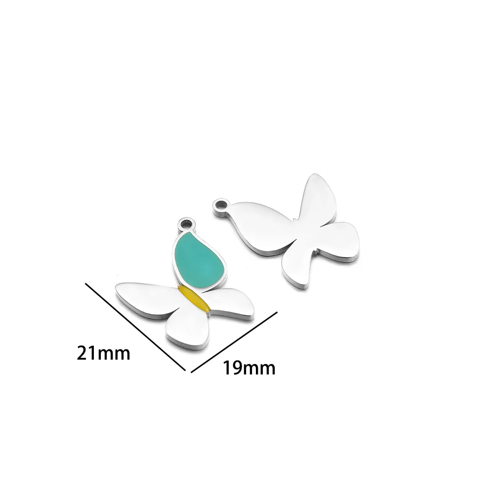 European American Style Stainless Steel Gold Plated Enamel Heart Eye Butterfly Charm Pendant for Jewelry Necklace Making