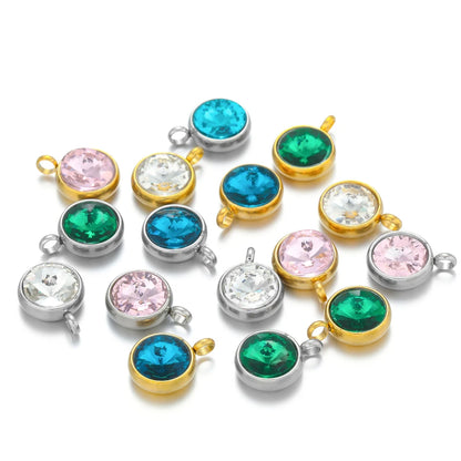 1bag 18K Gold Plated 304 Stainless Steel 10mm Round Crystal Zircon Charm Pendant for Necklace Earrings Making Accessories