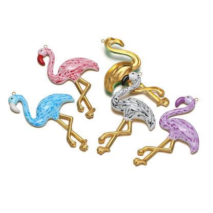 New Style Bird Pendant Stainless Steel 18k Gold Plated Oil Drop Flamingo Charm Pendant for Jewelry Necklace Making