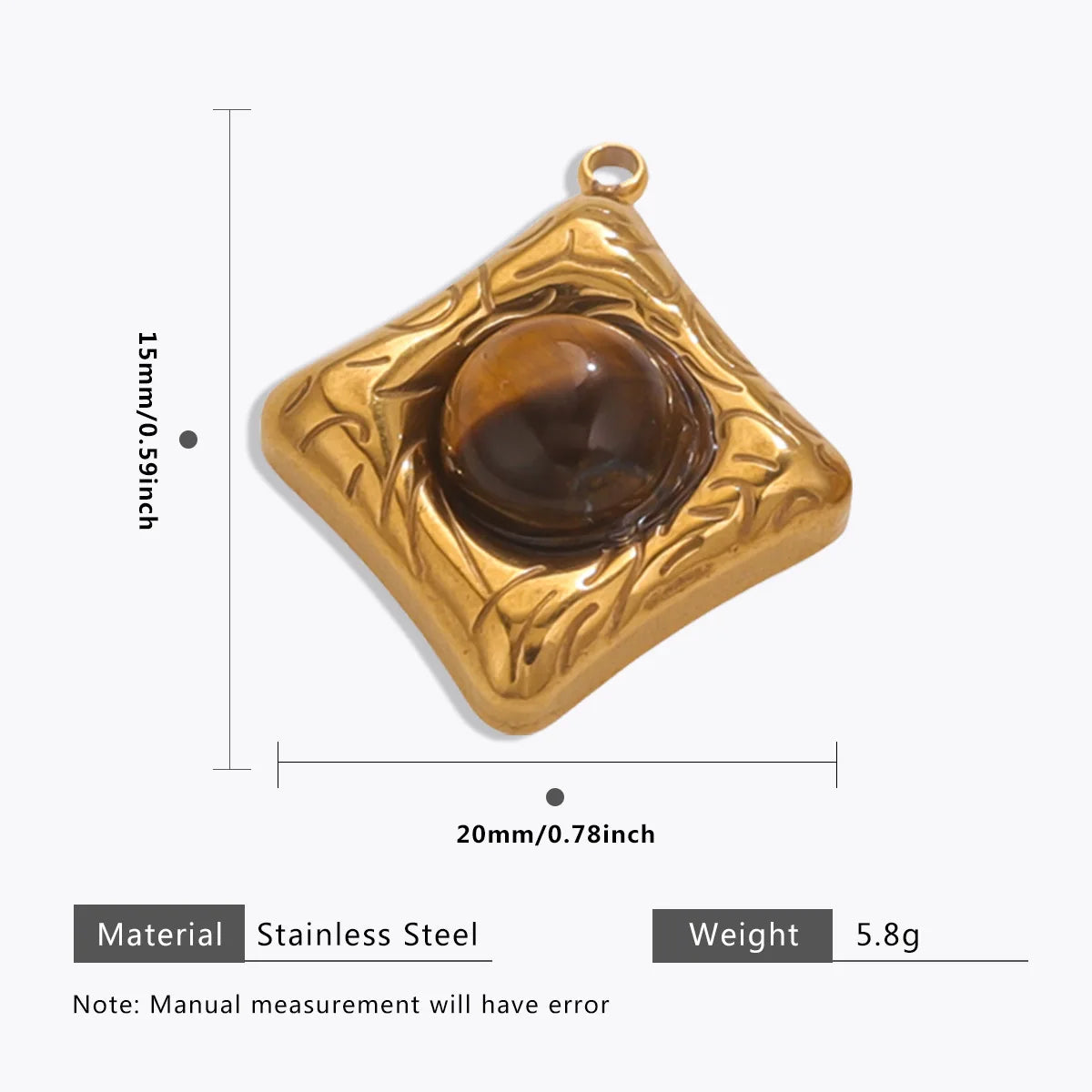 Vintage Handmade DIY Stainless Steel Gold Plated Tiger Eye Stone Charm Pendant for Necklace Jewelry Making