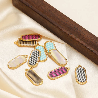 Wholesale Stainless Steel 18k Gold Plated Enamel Oval Gridding Charms Pendant for Diy Jewelry Necklace Making