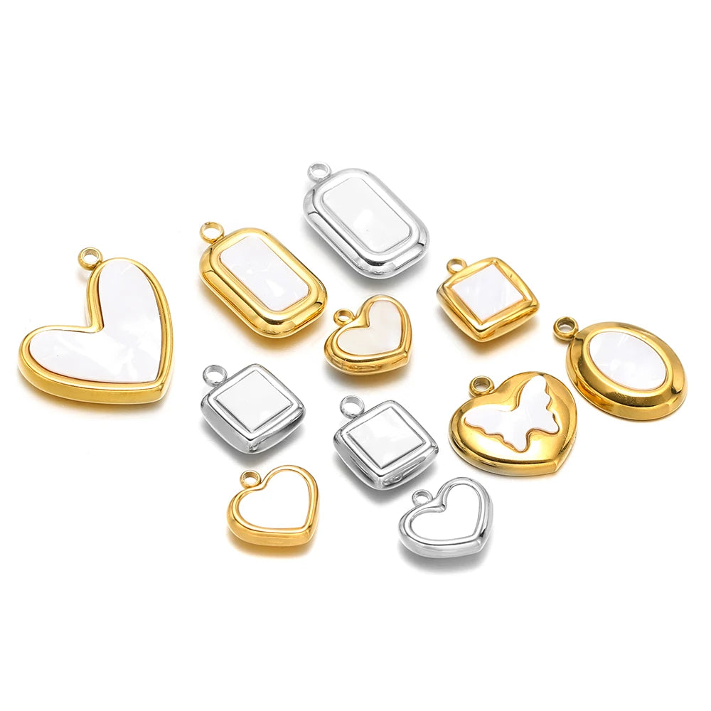 Enamel Heart Pendant 18k Gold Plated Stainless Steel square Oval Round Charm Pendant for Women Jewelry Making Accessories