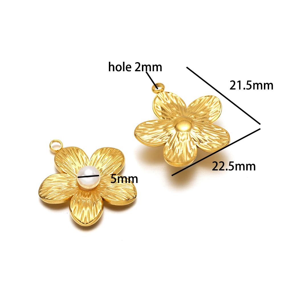 Hot Sale Fashion 18k Gold Plated Stainless Steel Pearl Flower Irregular Shape Charm Pendant for DIY Necklace Jewelry Making