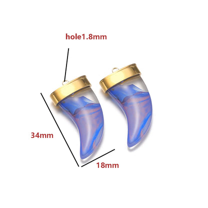 Wholesale Multicolor Glass Crescent Pendants 34 * 18mm - Bulk Horn Charms with Large 1.8mm Single Hole for Craft Supplies