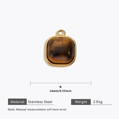 Vintage Handmade DIY Stainless Steel Gold Plated Tiger Eye Stone Charm Pendant for Necklace Jewelry Making