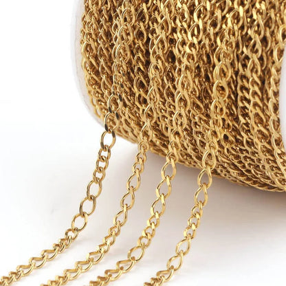 High Quality 18k Gold Plated Stainless Steel Chain Cuban Link Bulk Necklace Bracelet Chain Findings